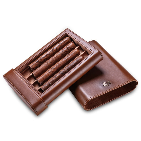 Cow leather cedar wood cigar moisturizing case